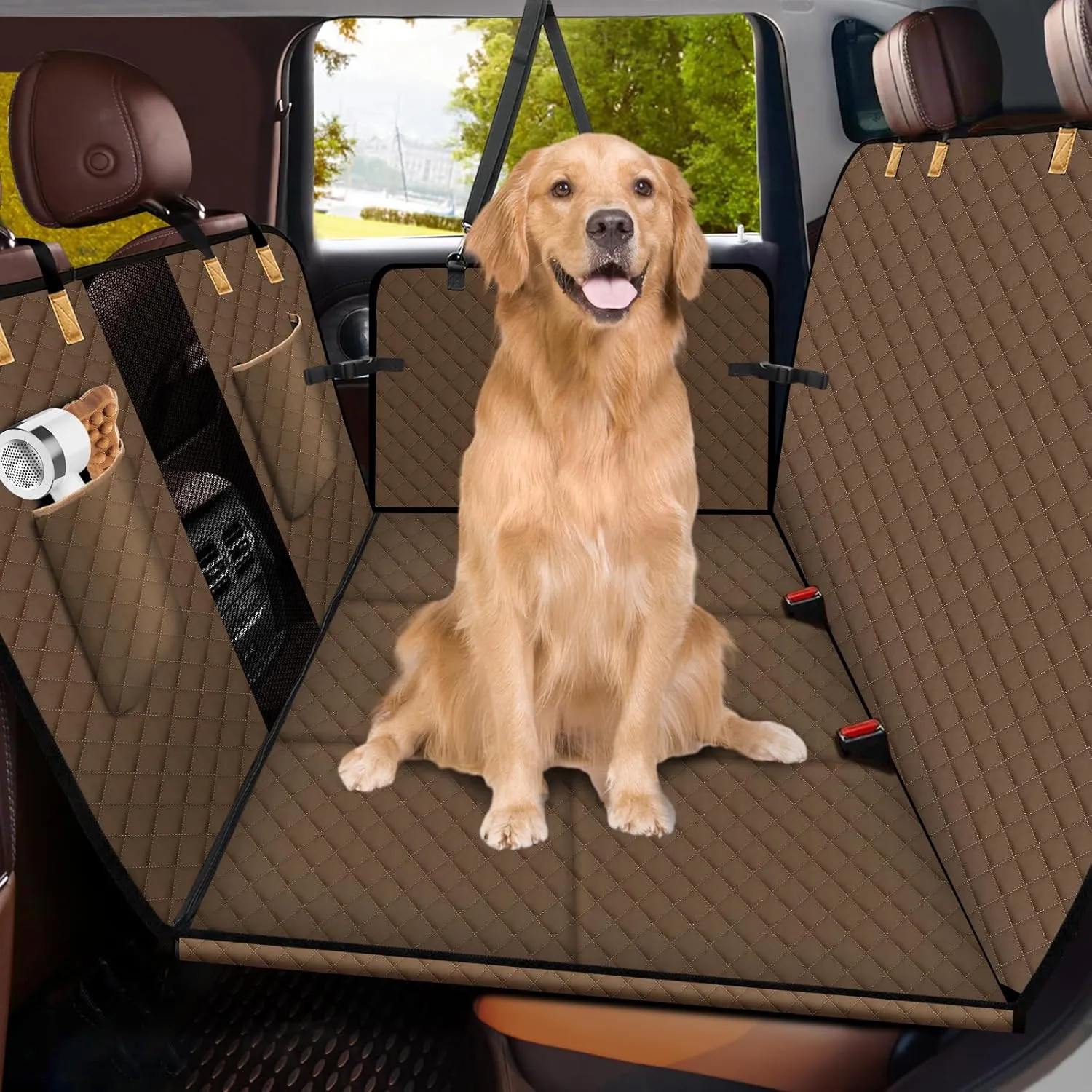 Lekereise Dog Car Seat Cover for Back Seat,Hard Bottom Dog Hammock for Car,Camping Air Mattress (Bronze)