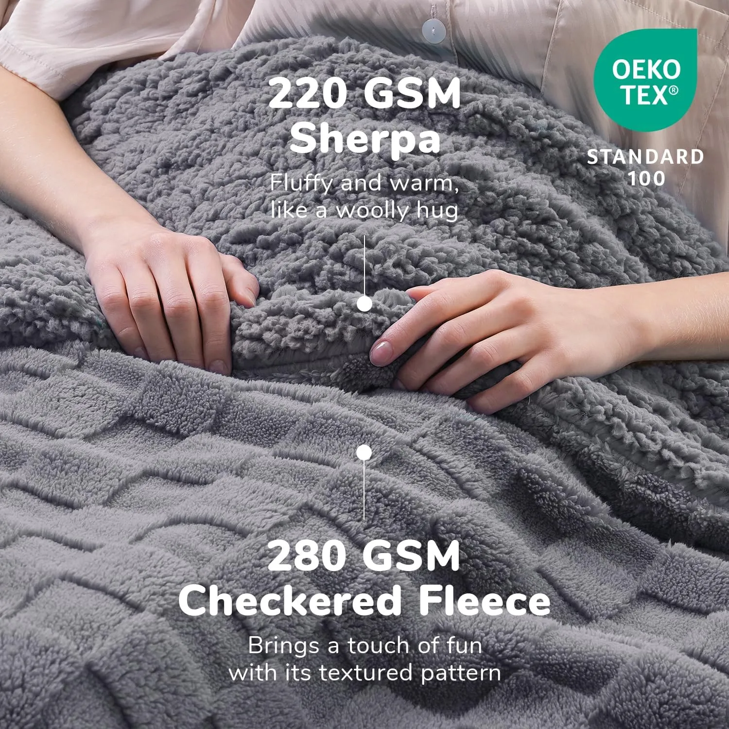 Lessymo Fleece Throw Blanket for Couch, Jacquard Sherpa Checkered Throw Blanket for Bed, Soft Fuzzy Cozy Fall Blanket for Living Room All Season Use, Christmas Throws Blanket, Gray, 50x60 inches