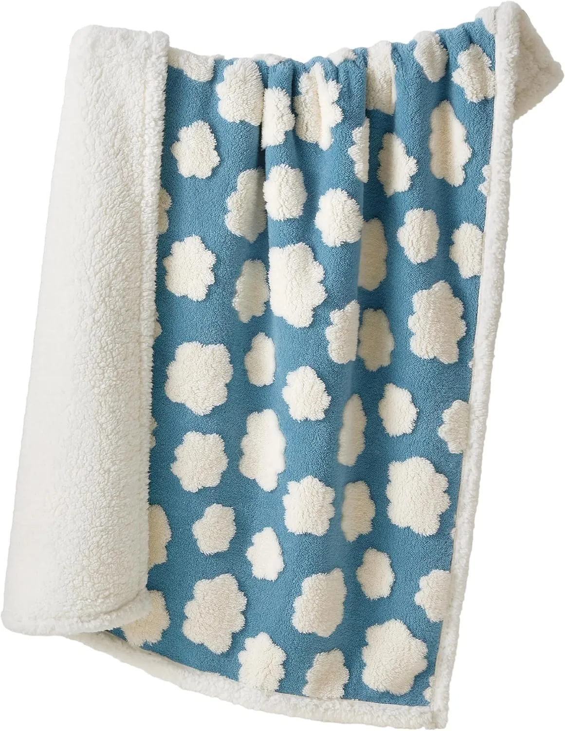 Lesure Waterproof Puppy Blanket for Small Dogs - Washable Double Sided Dog Blankets with Warm Jacquard Shag and Soft Sherpa Fleece, Pet Cat Blanket for Couch Protection, 3D Textured Cloud, Blue