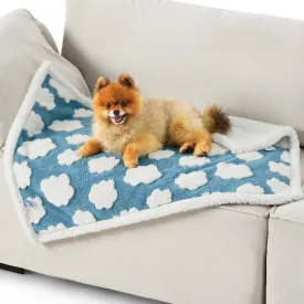 Lesure Waterproof Puppy Blanket for Small Dogs - Washable Double Sided Dog Blankets with Warm Jacquard Shag and Soft Sherpa Fleece, Pet Cat Blanket for Couch Protection, 3D Textured Cloud, Blue