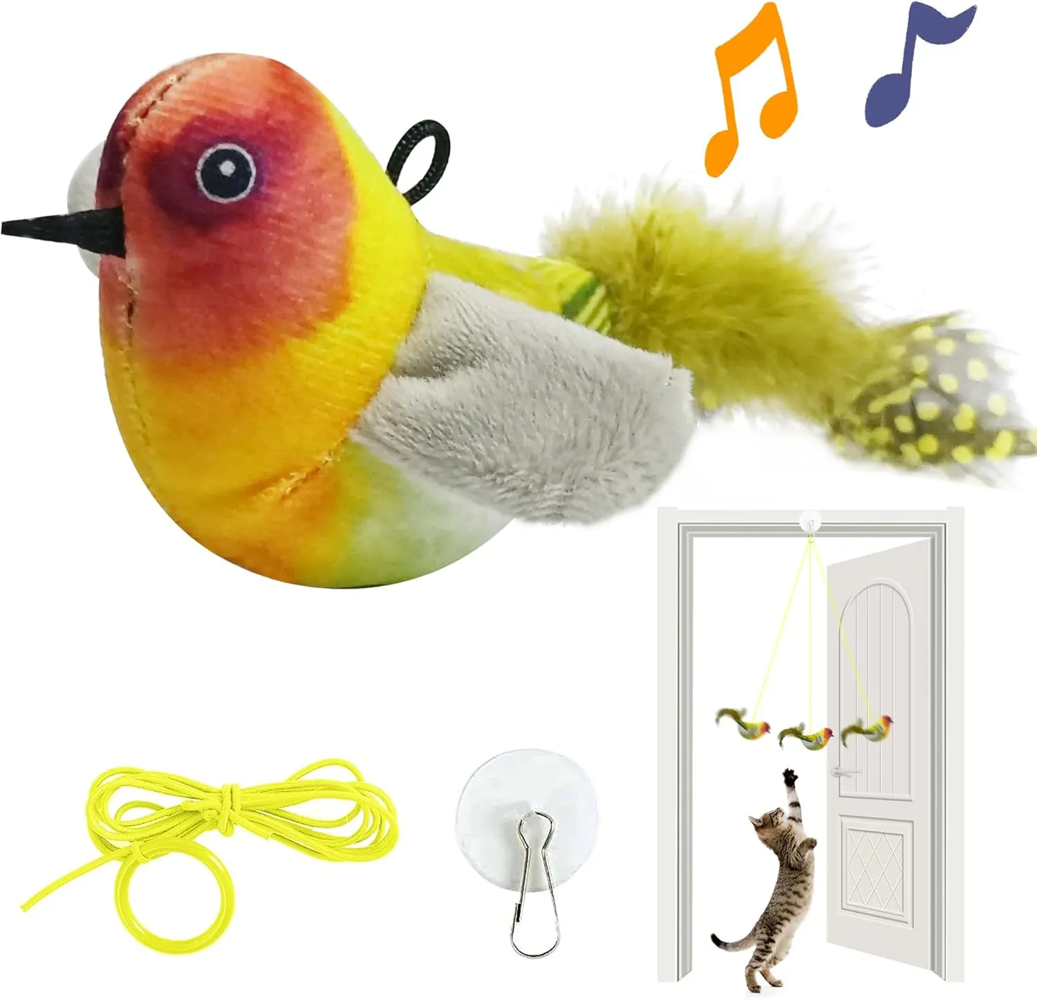 LEWISER Cat Toys Hanging Bird, Retractable Cat Teaser Toy, Vivid Chirping, Interactive Catnip Toys for Indoor Cats Kitten Play Chase Exercise, Set R