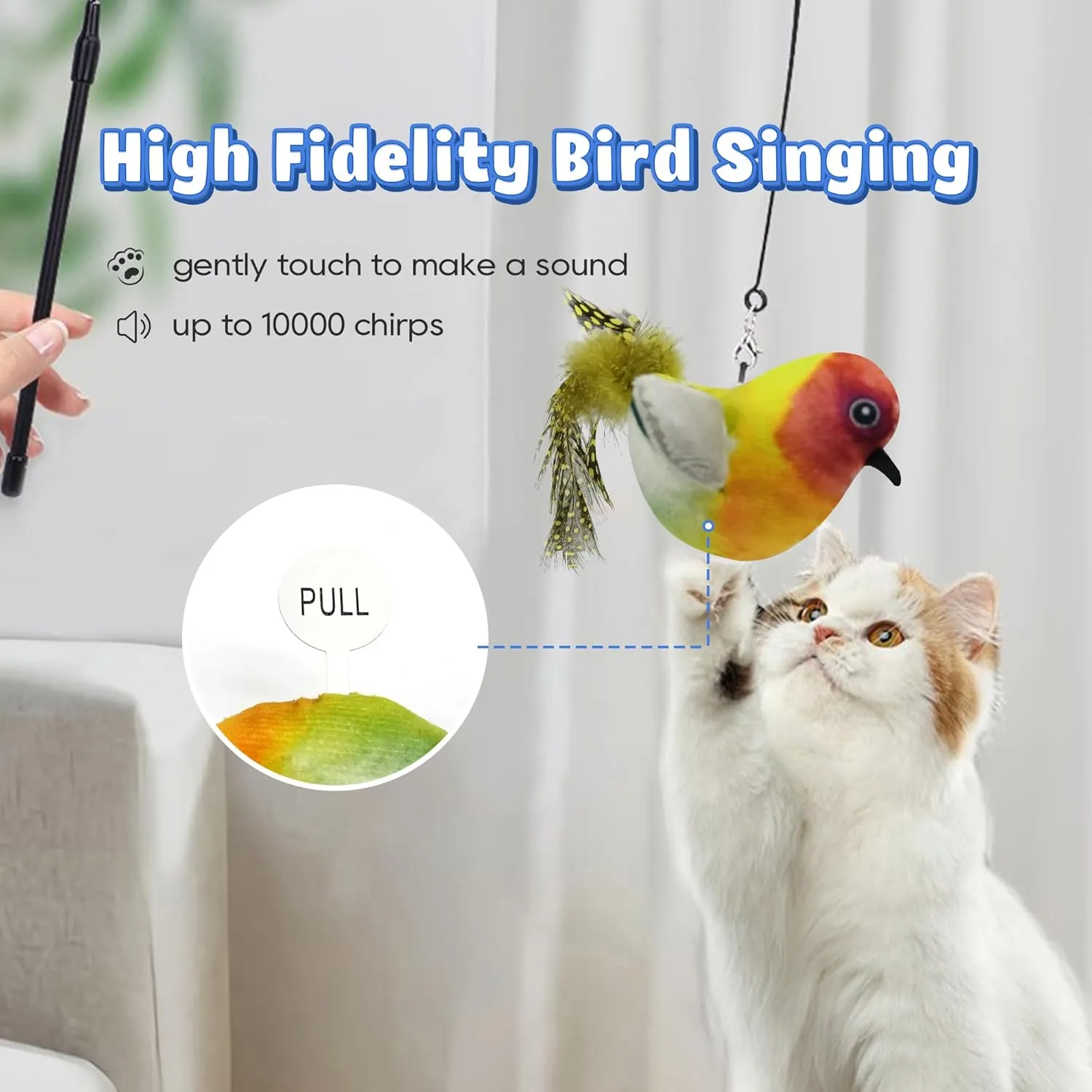 LEWISER Cat Toys Hanging Bird, Retractable Cat Teaser Toy, Vivid Chirping, Interactive Catnip Toys for Indoor Cats Kitten Play Chase Exercise, Set R