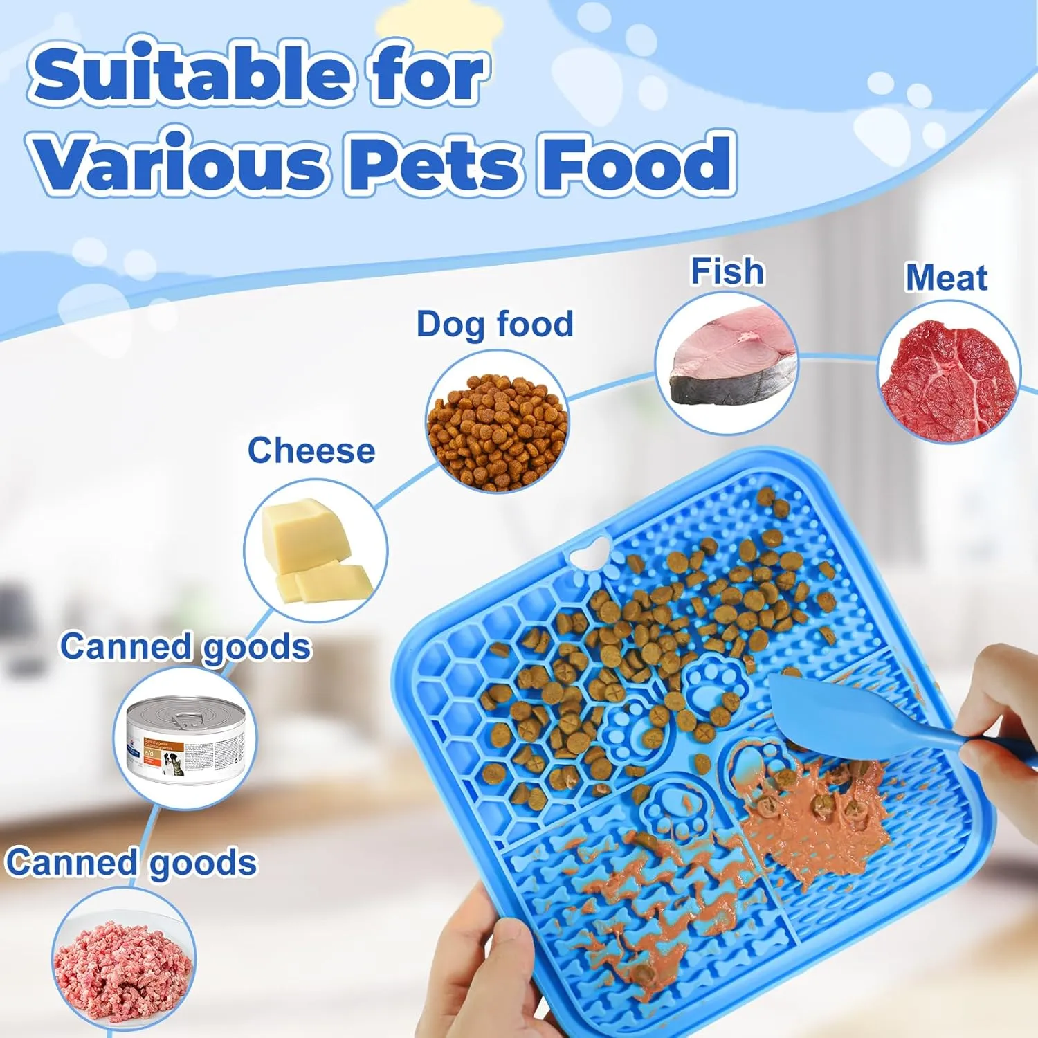 Lick Mat for Dogs, Dog Lick Mat with Suction Cups, Pet Food Mats and Slow Feeder Cat Bowl for Dog Anxiety Relief Pet Enrichment Toys for Bathing Station and Cat Grooming 2 Pack (Blue & Orange)
