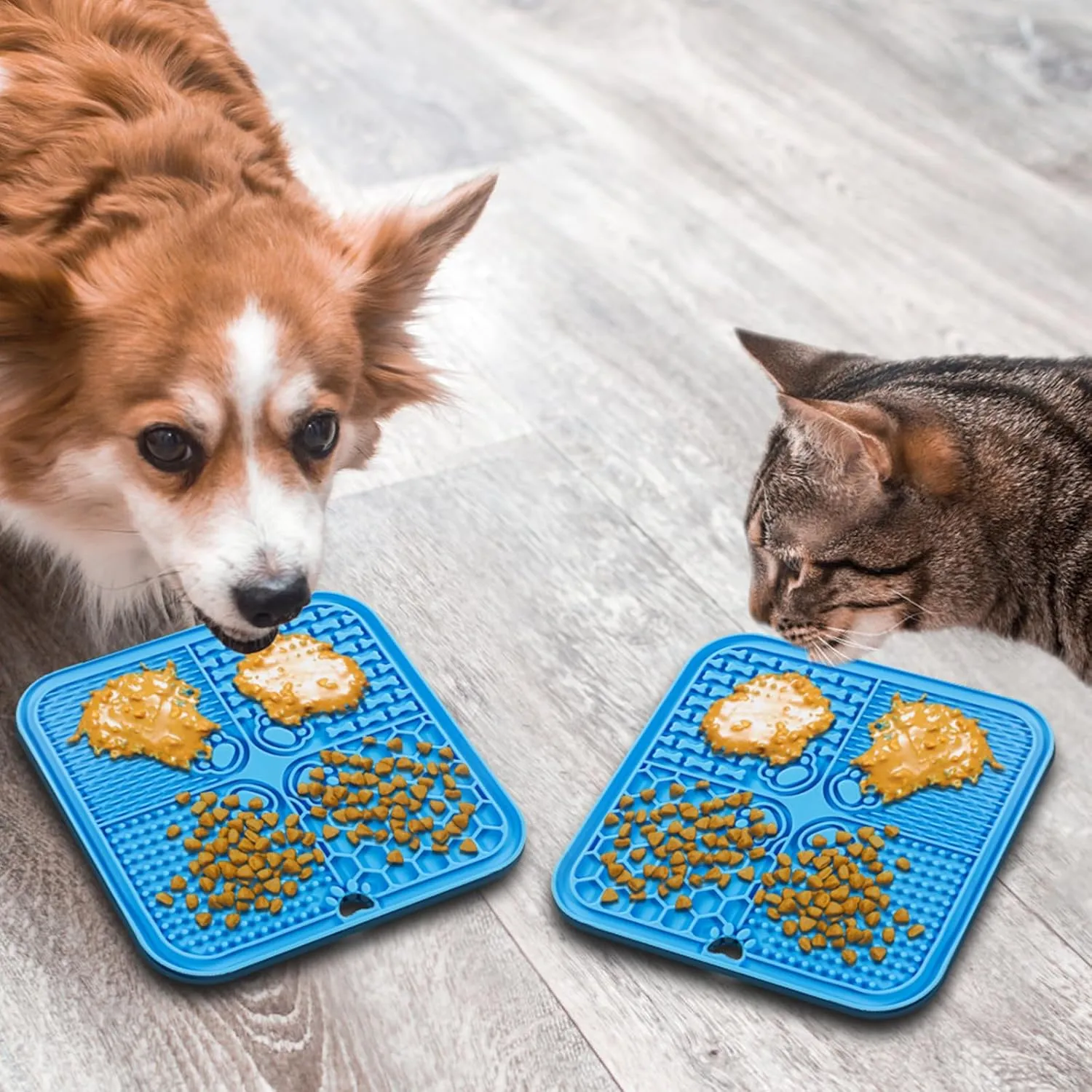Lick Mat for Dogs, Dog Lick Mat with Suction Cups, Pet Food Mats and Slow Feeder Cat Bowl for Dog Anxiety Relief Pet Enrichment Toys for Bathing Station and Cat Grooming 2 Pack (Blue & Orange)