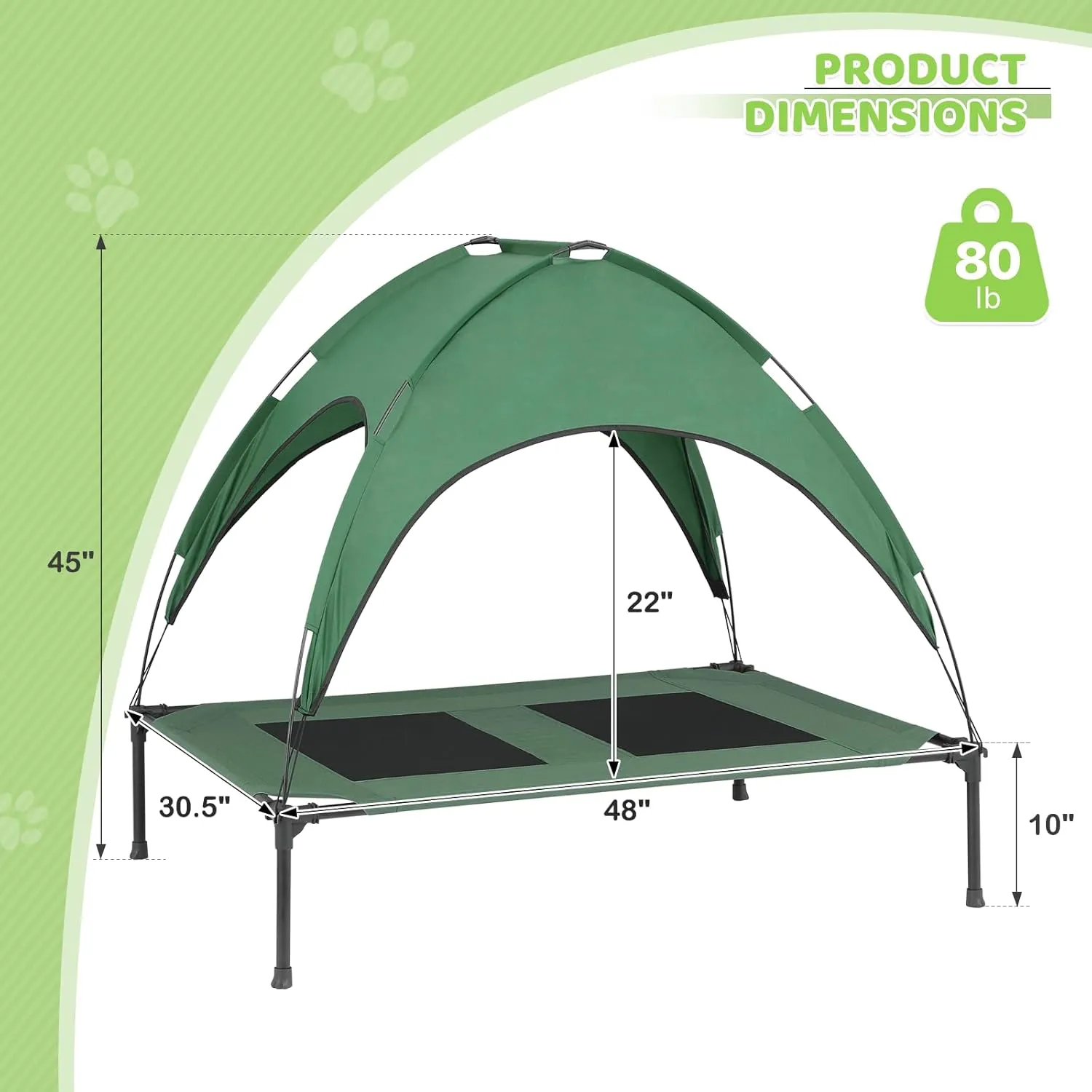Magshion Outdoor Elevated Dog Bed for Large Dogs and Cats, Cooling Raised Pet Cot with Removable Canopy & Non-Slip Feet, Breathable Mesh Fabric for Summer Outside Trampoline Training Use, Green