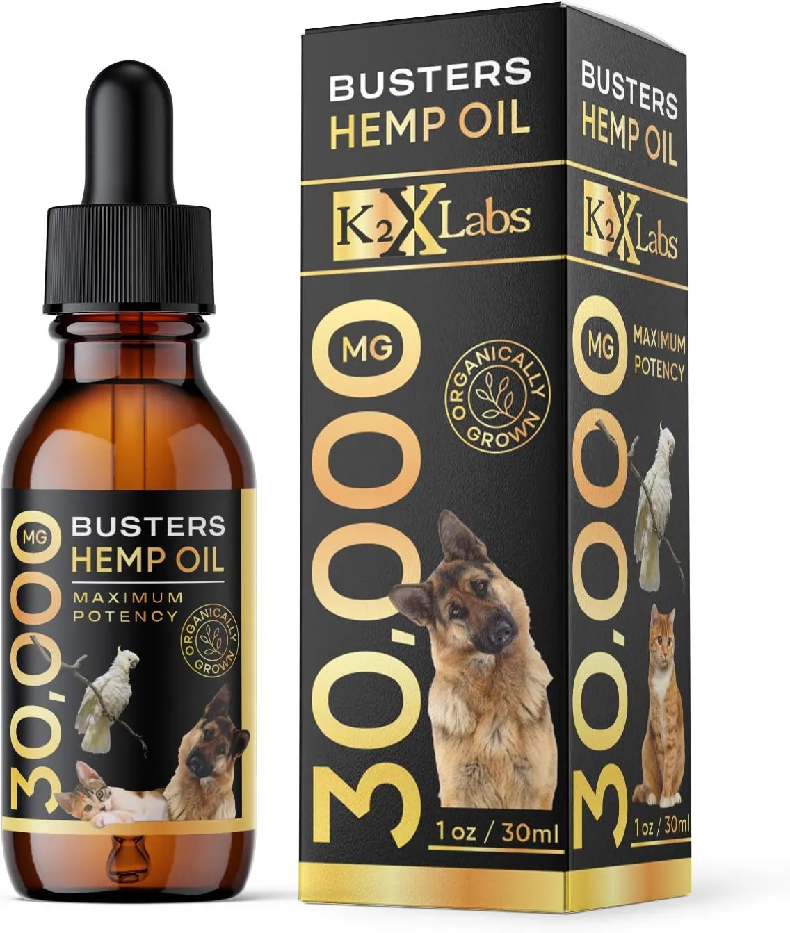 Max Potency Buster's Organic Hemp Oil Treats for Dogs & Cats - Perfect Ratio Omega 3 & 6 - Made in USA - Hip & Joint Health, Natural Relief, Calming (1-Pack)