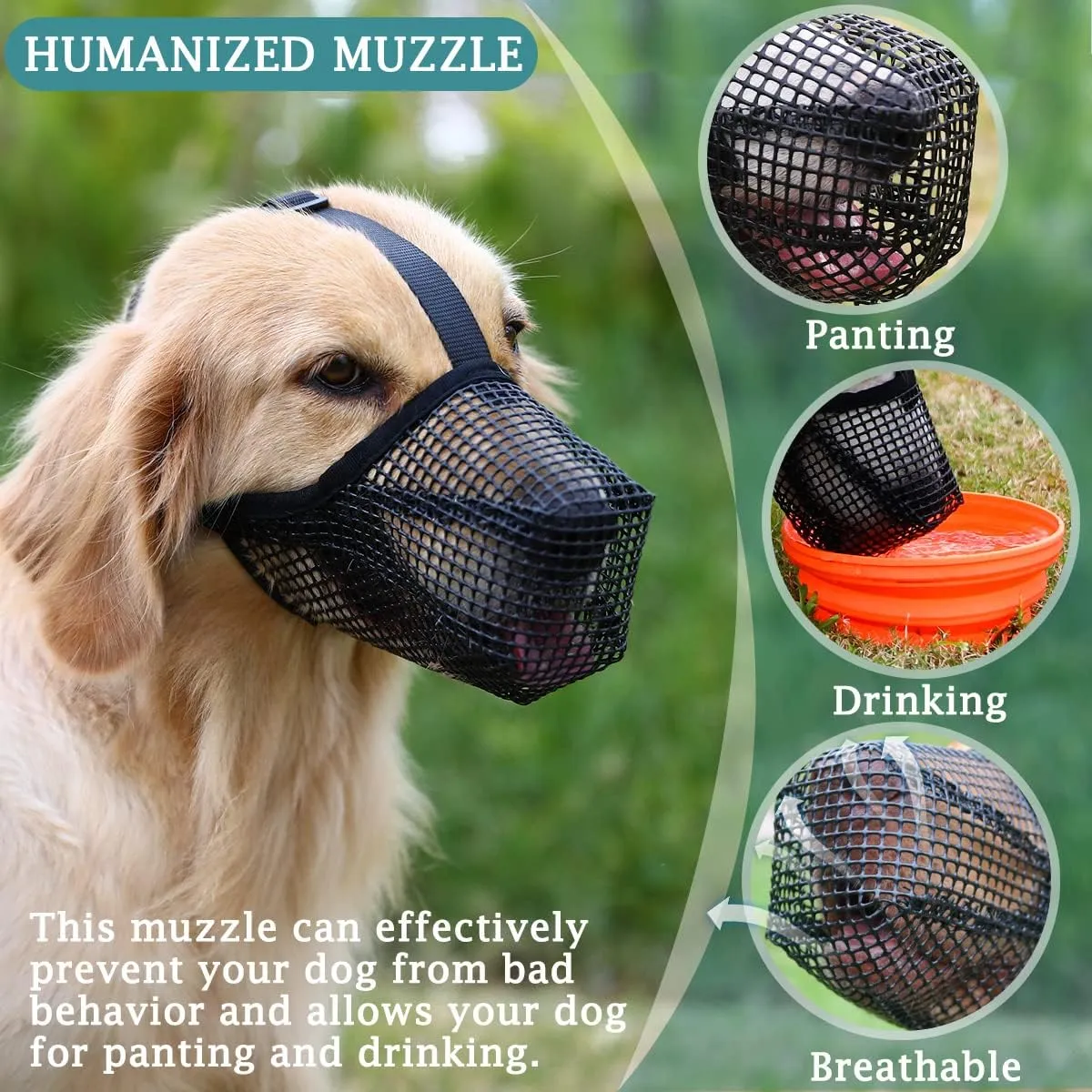 Mayerzon Dog Muzzle, Patented Mesh Muzzles for Small Medium Large Dogs, Soft Covered Mouth Guard with Adjustable Straps, Prevent Biting Chewing and Licking