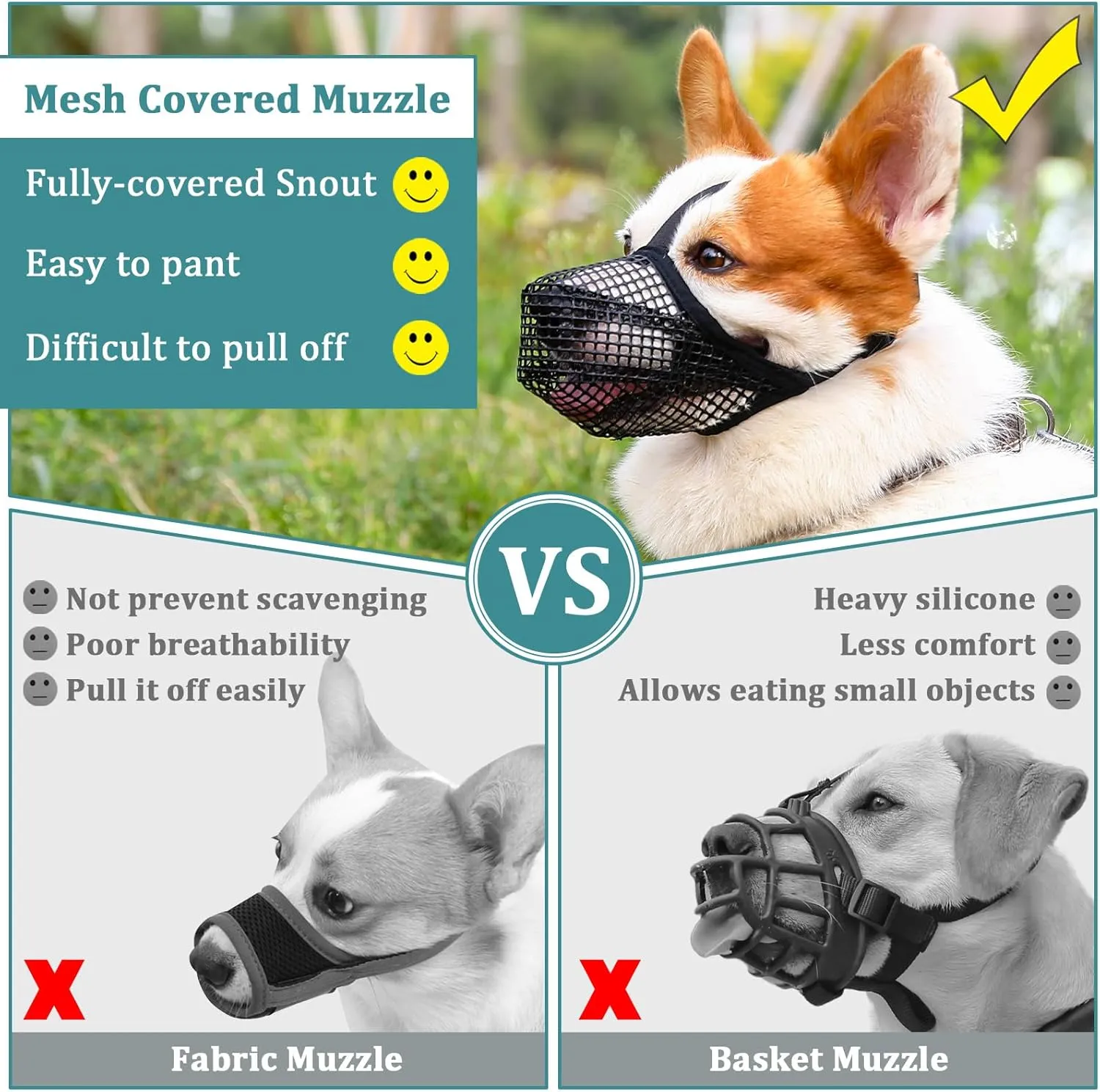 Mayerzon Dog Muzzle, Patented Mesh Muzzles for Small Medium Large Dogs, Soft Covered Mouth Guard with Adjustable Straps, Prevent Biting Chewing and Licking