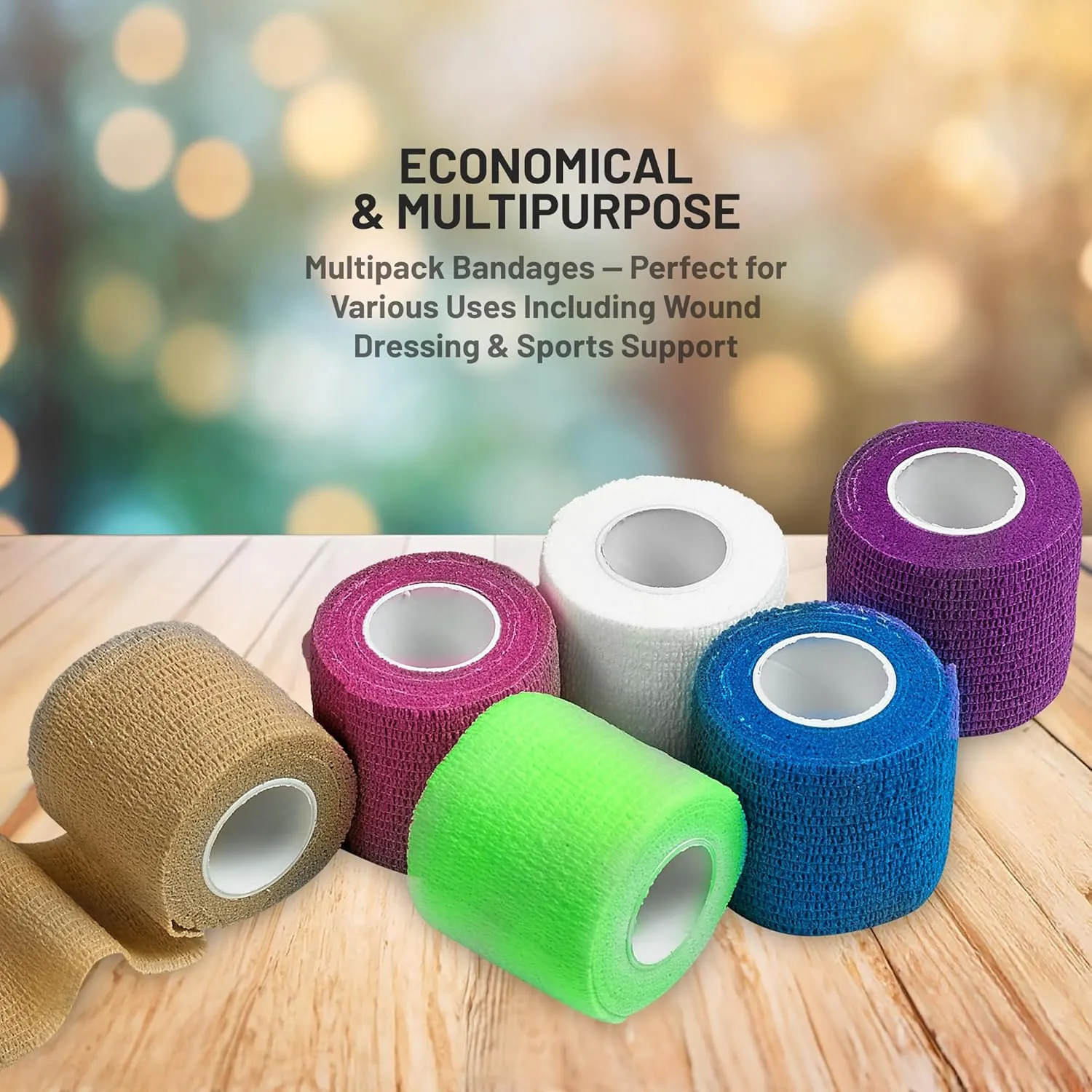 MEDca Self Adherent Cohesive Wrap Bandages 2 Inches X 5 Yards 12 Count with Strong Elastic and Colorful First Aid Tape for Sprain Swelling and Sorenes (Rainbow Color)
