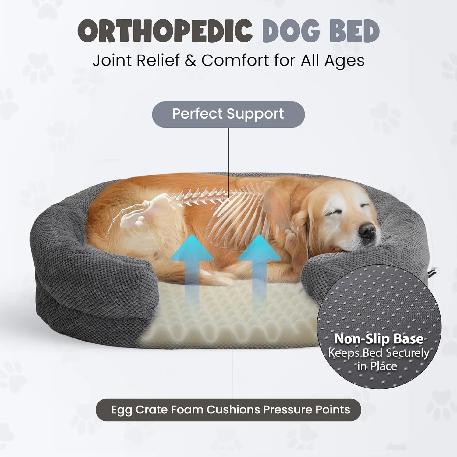 Medium Dog Bed with Egg Crate Memory Foam, 28" Pet Sofa Bed with Sides and Washable Removable Cover, Cute Cozy Cat Bed and Couch with Non Slip Bottom, 28 x 21x 7 inch
