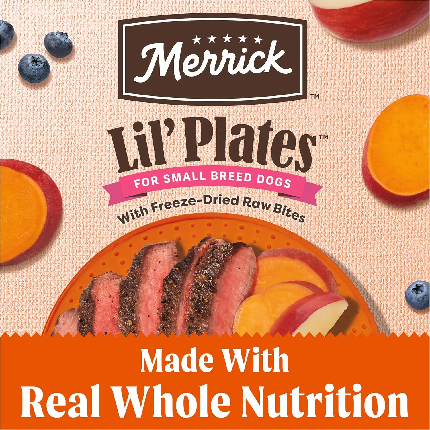 Merrick Lil Plates Grain Free Dry Dog Food For Small Dogs, Texas Beef And Sweet Potato Kibble With Raw Bites - 4.0 lb. Bag