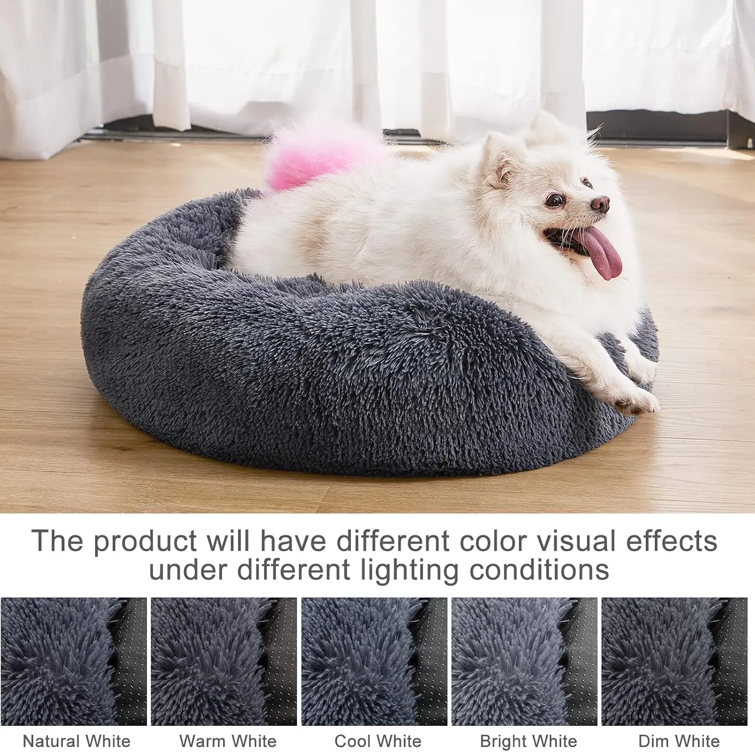 MIXJOY Calming Cat Beds for Indoor Cats, 20'' Kitten Donut Bed for Pet Up to 15lbs, Fluffy Small Cat Cuddler Bed, Anti-Anxiety Plush Faux Fur Large Cat Bed Washable (20'', Grey-Blue)