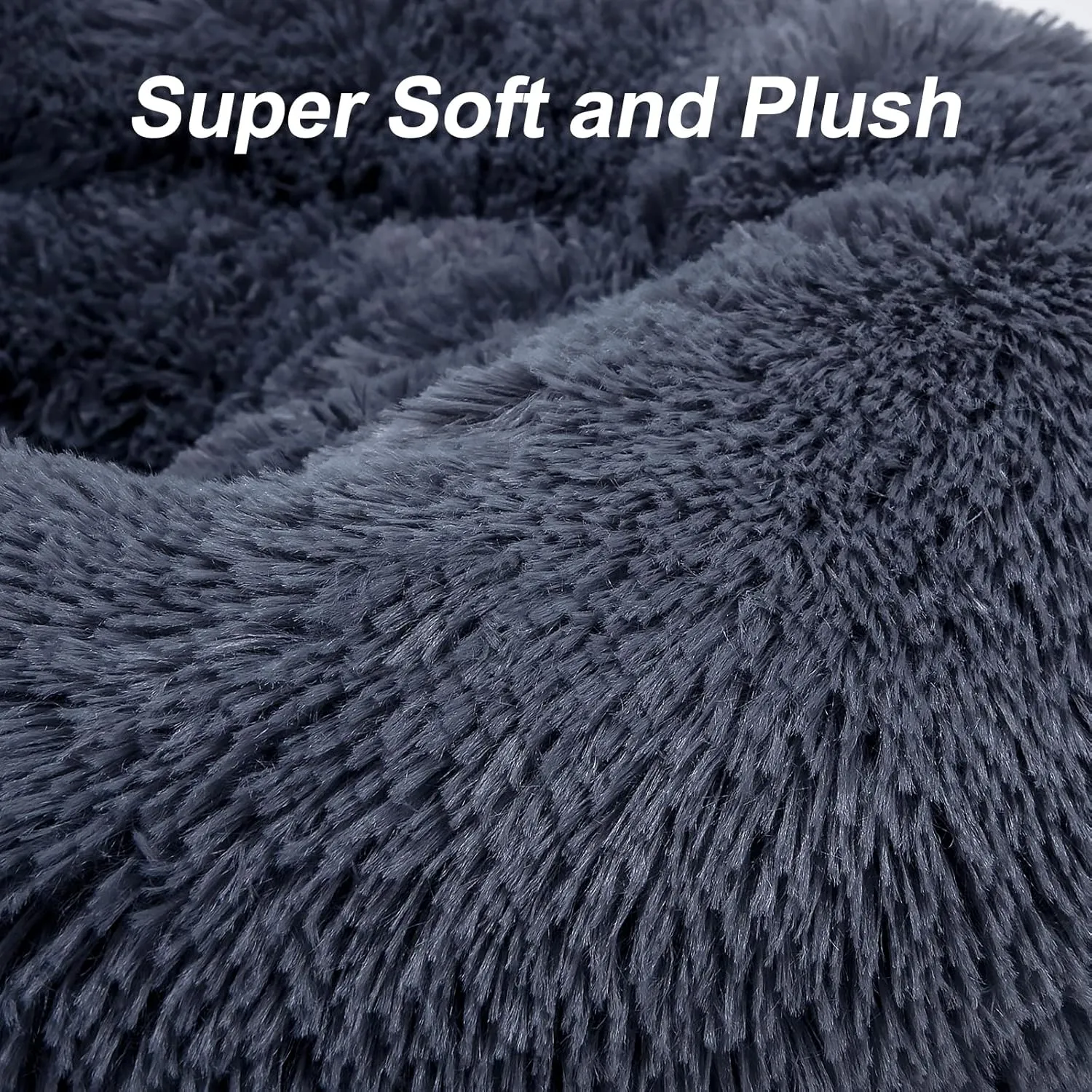 MIXJOY Calming Cat Beds for Indoor Cats, 20'' Kitten Donut Bed for Pet Up to 15lbs, Fluffy Small Cat Cuddler Bed, Anti-Anxiety Plush Faux Fur Large Cat Bed Washable (20'', Grey-Blue)