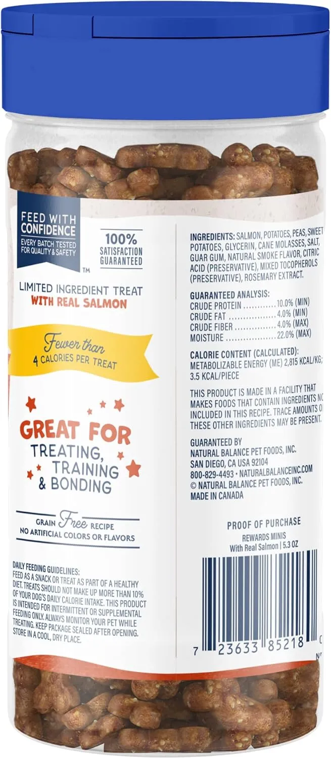 Natural Balance Limited Ingredient Mini-Rewards Salmon Grain-Free Dog Training Treats for Dogs | 5.3-oz. Canister