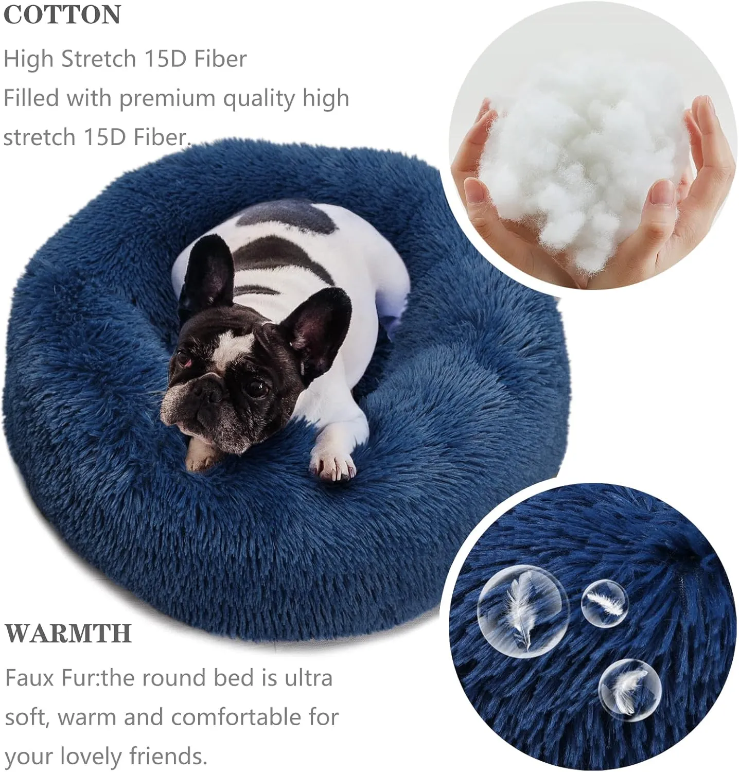 nononfish Puppy Bed for Small Dogs Washable with Anti-Anxiety Donut Calming ed Fits up to 15 lbs Pets,23 Inches Navy Blue