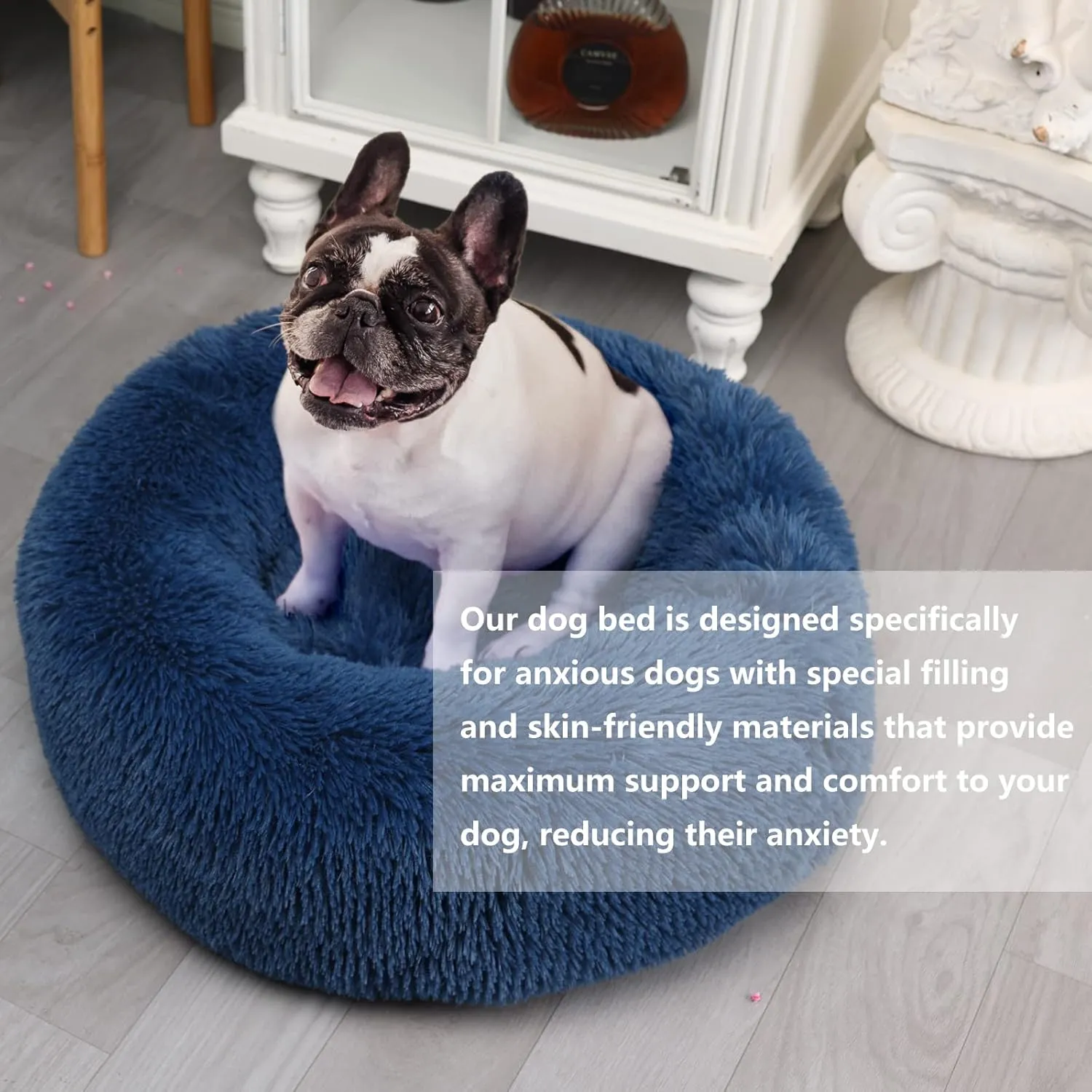 nononfish Puppy Bed for Small Dogs Washable with Anti-Anxiety Donut Calming ed Fits up to 15 lbs Pets,23 Inches Navy Blue