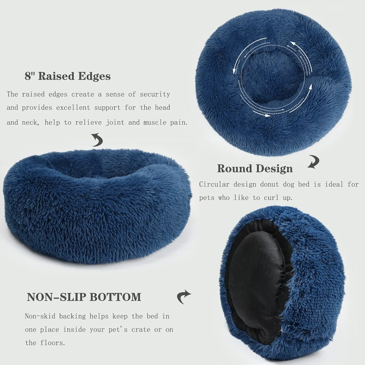 nononfish Puppy Bed for Small Dogs Washable with Anti-Anxiety Donut Calming ed Fits up to 15 lbs Pets,23 Inches Navy Blue