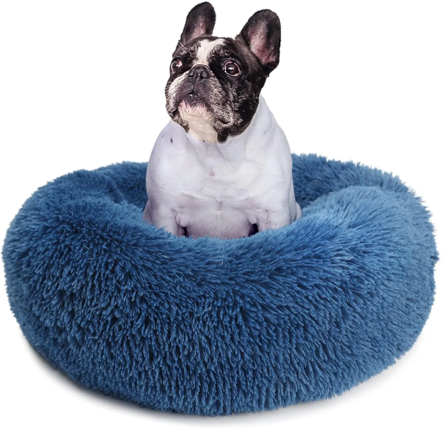 nononfish Puppy Bed for Small Dogs Washable with Anti-Anxiety Donut Calming ed Fits up to 15 lbs Pets,23 Inches Navy Blue