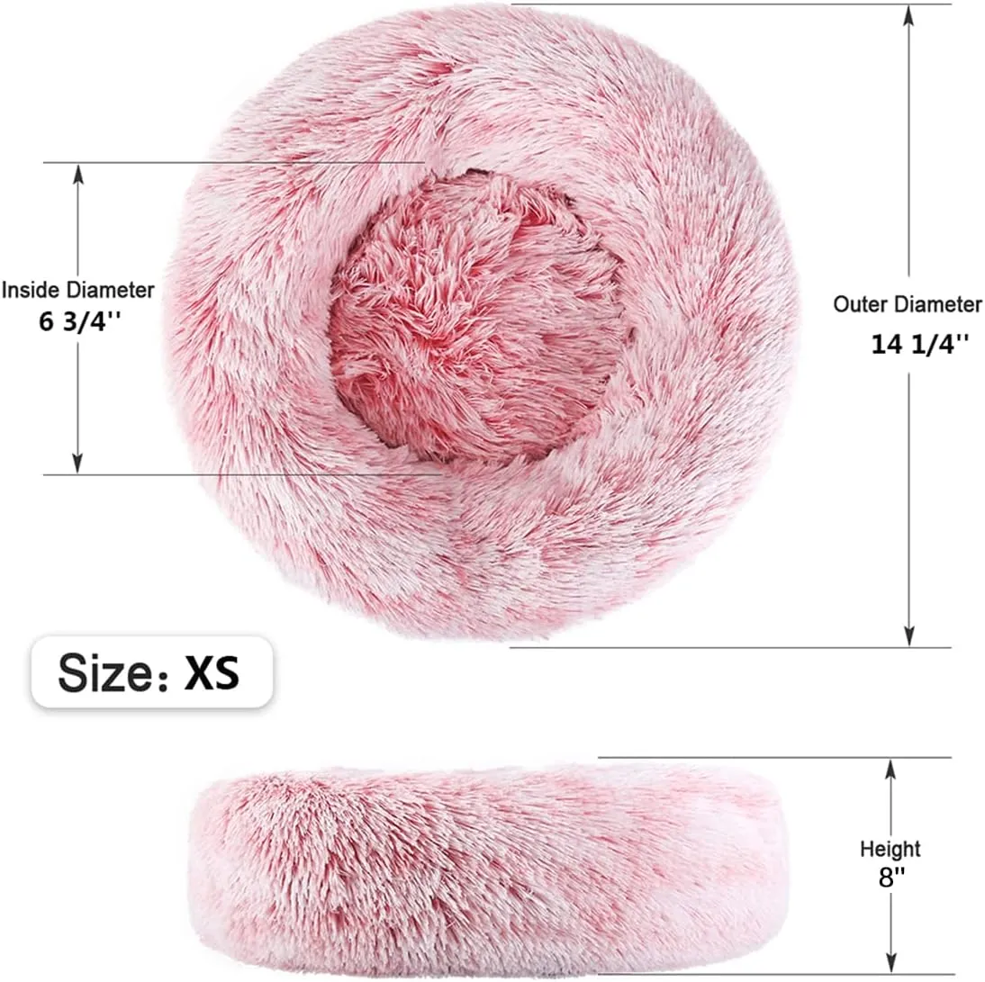 NOYAL Calming Donut Dog Bed for Small to Medium Dogs & Cats - Plush Faux Fur Anti-Anxiety Pet Bed with Machine Washable Cover & Non-Slip Base
