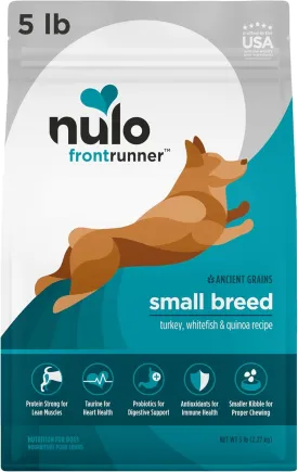 Nulo Frontrunner Ancient Grains High-Protein Small Breed Dog Food, Turkey, Whitefish, & Quinoa Recipe- Natural Dry Dog Food with Probiotics, Grain-Inclusive Kibble for Adults & Puppies, 5 lb Bag