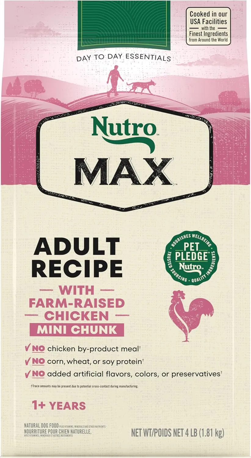 Nutro Max Adult Mini Chunk Dry Dog Food with Farm-Raised Chicken, 4 lb. Bag
