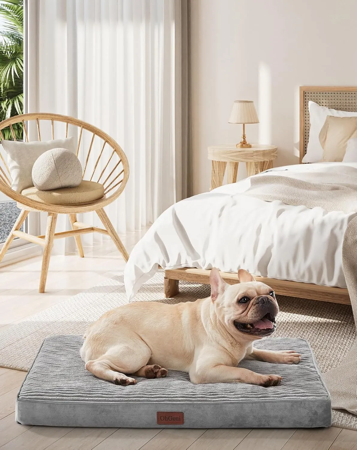 OhGeni Orthopedic Waterproof & Machine Washable Dog Bed for Small Medium Pets, Suitable for Crates, 25D Egg Crate Foam, Non-Slip Bottom & Removable Cover, Invisible Zipper, 30 Inches(Gray)