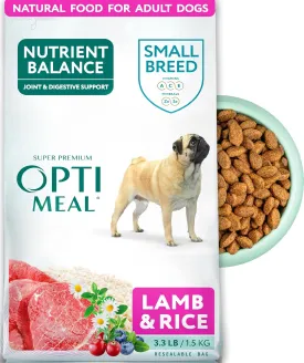 Optimeal Small Breed Dry Dog Food  Small Kibble for Small Dogs, High Protein, Natural Ingredients, Skin & Digestive Support, Premium Balanced Nutrition, European Quality (Lamb & Rice, 3.3 lbs)