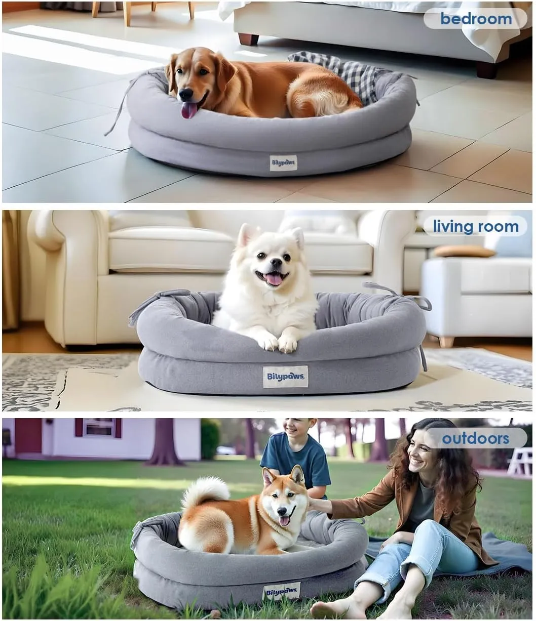 Orthopedic Dog Bed for Large Dogs, Chew-Resistant Pet Sofa Bed with Egg Crate Foam, 4-Sided Bolster, Removable Washable Cover & Anti-Slip Bottom, Large Gray