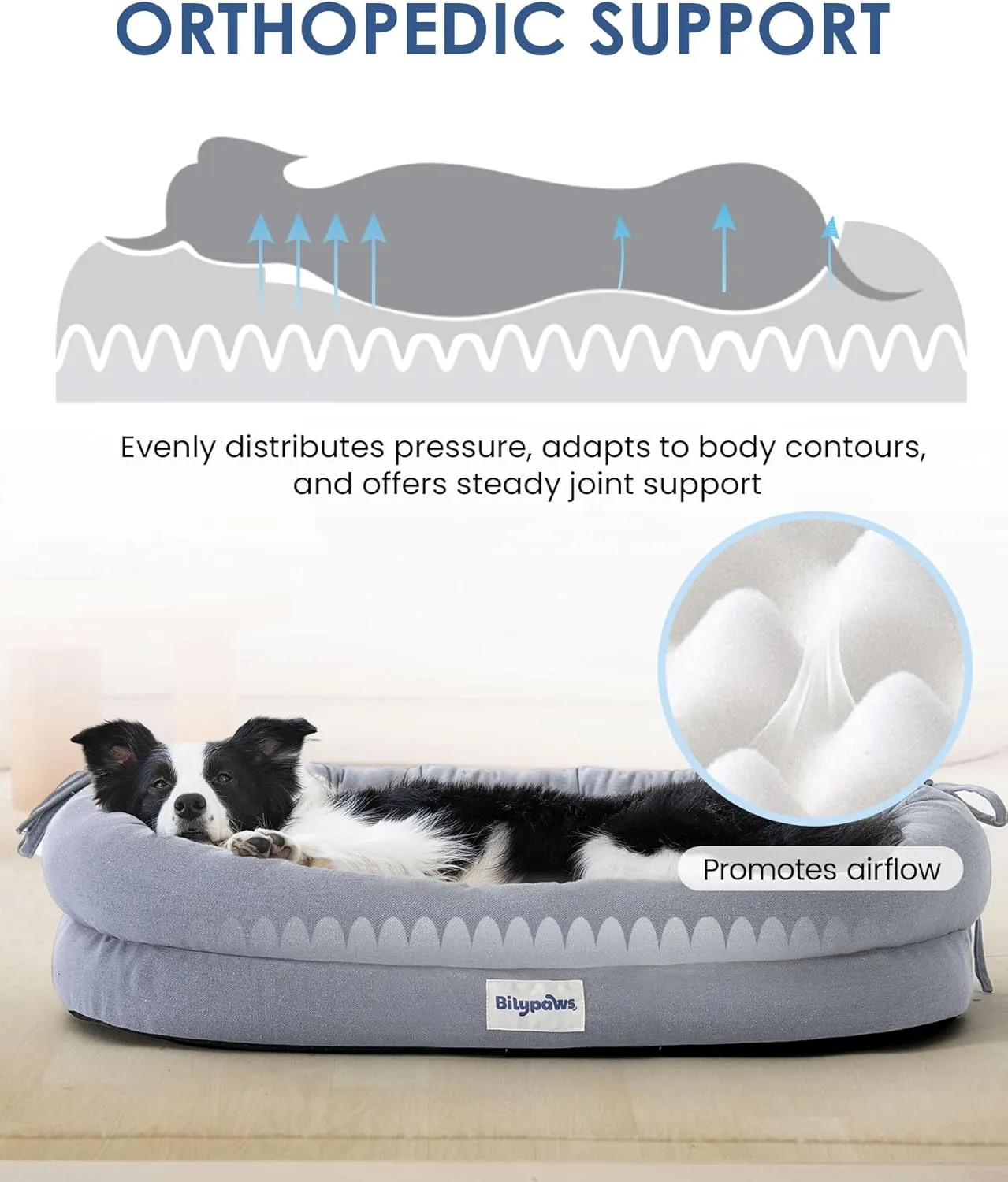 Orthopedic Dog Bed for Large Dogs, Chew-Resistant Pet Sofa Bed with Egg Crate Foam, 4-Sided Bolster, Removable Washable Cover & Anti-Slip Bottom, Large Gray