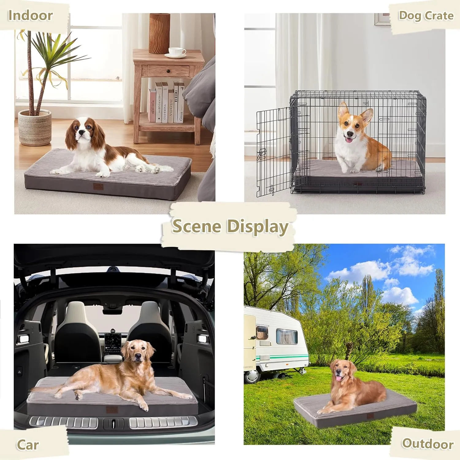 Orthopedic Dog Beds for XL, Large, Medium, Small Dogs - Soft Plush Washable with Egg Crate Foam, Waterproof with Removable Cover & Anti-Slip Bottom, Comfy Striped Dog Bed for Crate, 40x28 Inch, Gray