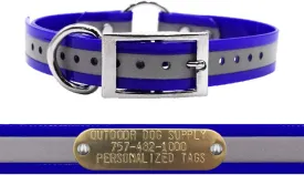 Outdoor Dog Supply's 1" Wide Reflective Ring in Center Dog Collar Strap with Custom 3/4" Tag (18" Long, Reflective Dark Blue)