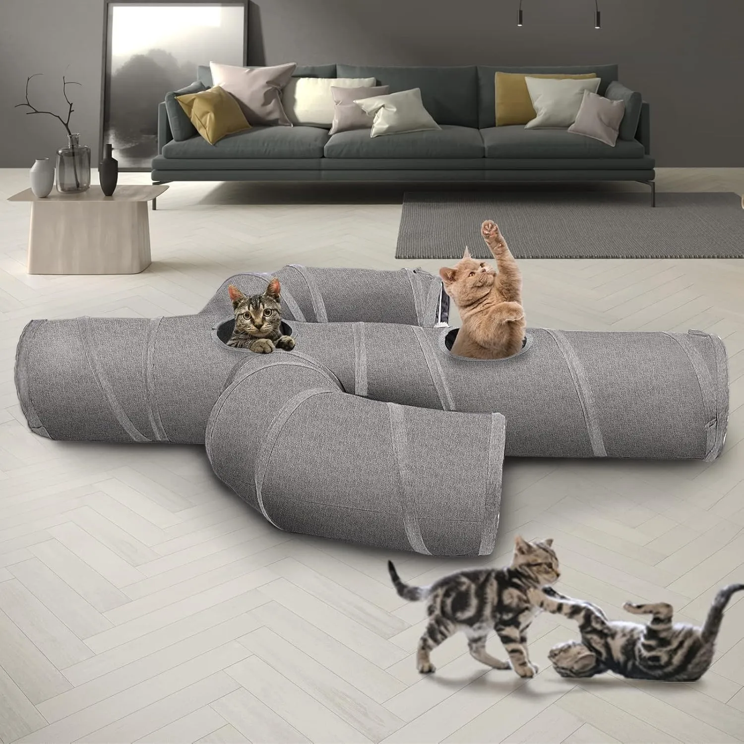 Ownpets Cat Tunnel Sturdy Oxford Fabric Cat Tunnel Toy, Cactus Shape Collapsible Cat Tunnels for Indoor Cats,Interactive Peek Hole Pet Tunnel Tube with Cat Wand Toy