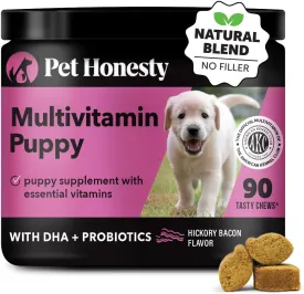 Pet Honesty Multivitamin Puppy Treats - Essential Dog Supplements & Vitamins for Learning and Cognitive Development- Probiotics, Omega Fish Oil for Health, Heart & Immunity - Dog Health Supplies