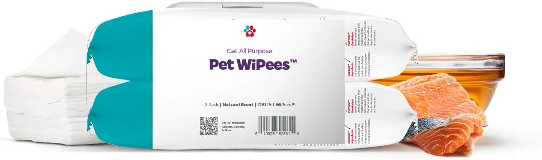 Pet Parents Pet WiPees Cat All Purpose Cat Wipes, Pet Wipes, All Purpose Wipes for Cats & Cat Bath Wipes, Cat Cleaning Wipes (100 Count (Pack of 2), Natural)