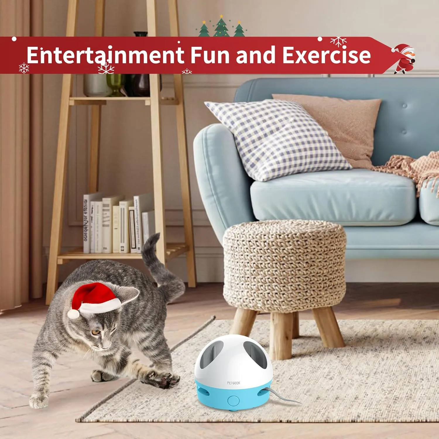 PETGEEK Hidey Mouse Electronic Interactive Cat Toy, Hide Mouse Cat Toy with Squeaky Mouse, Automatic Cat Toys with Catnip Filled Hidey Mouse, Cat Toys Interactive for Indoor Cats Play (Blue)