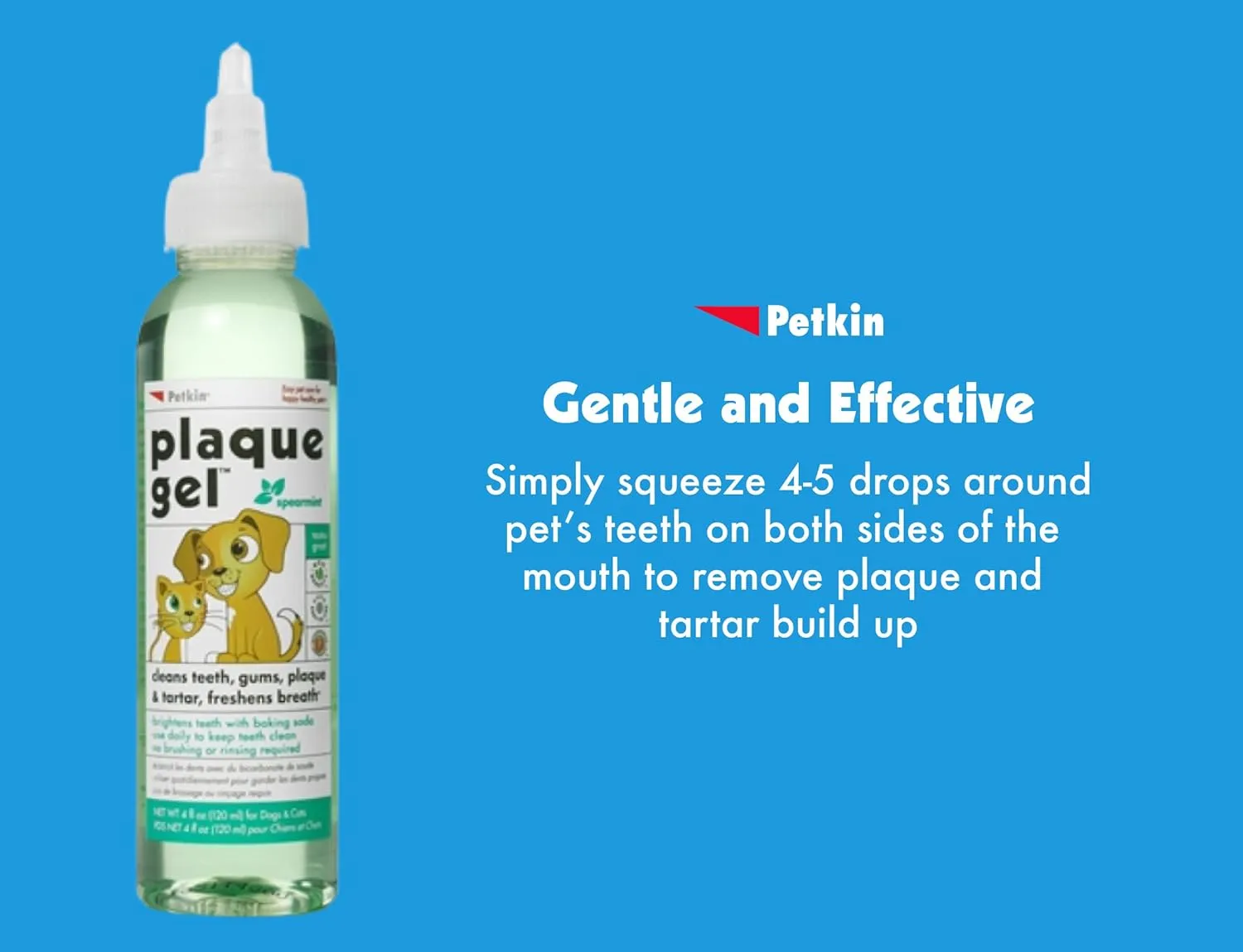 Petkin Plaque Remover Gel  Cleans Teeth and Gums, Removes Plaque and Tartar - Freshens Breath and Whitens Teeth with Baking Soda - Ideal for Daily Use, No Brushing or Rinsing - 4fl oz (2pk)