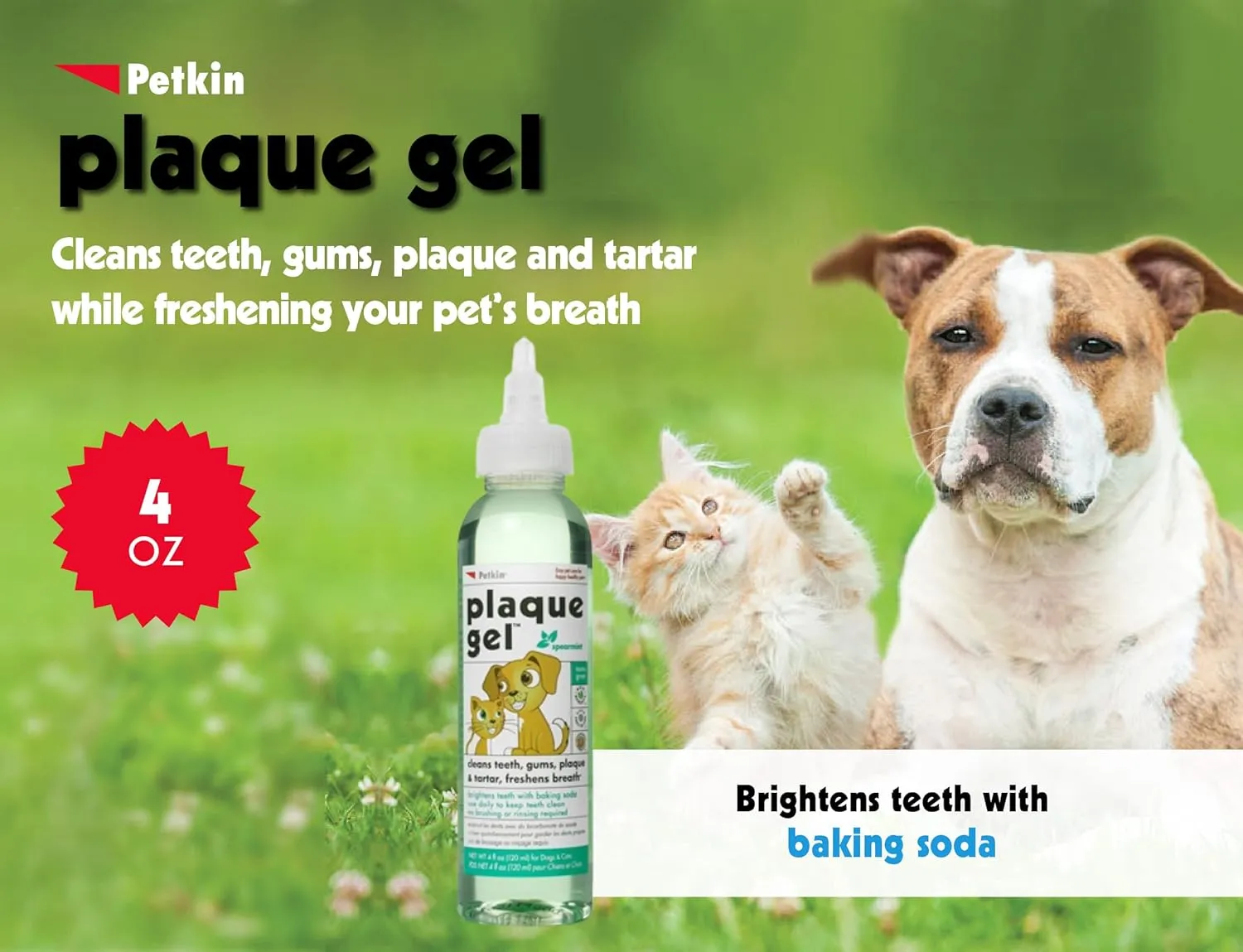 Petkin Plaque Remover Gel  Cleans Teeth and Gums, Removes Plaque and Tartar - Freshens Breath and Whitens Teeth with Baking Soda - Ideal for Daily Use, No Brushing or Rinsing - 4fl oz (2pk)