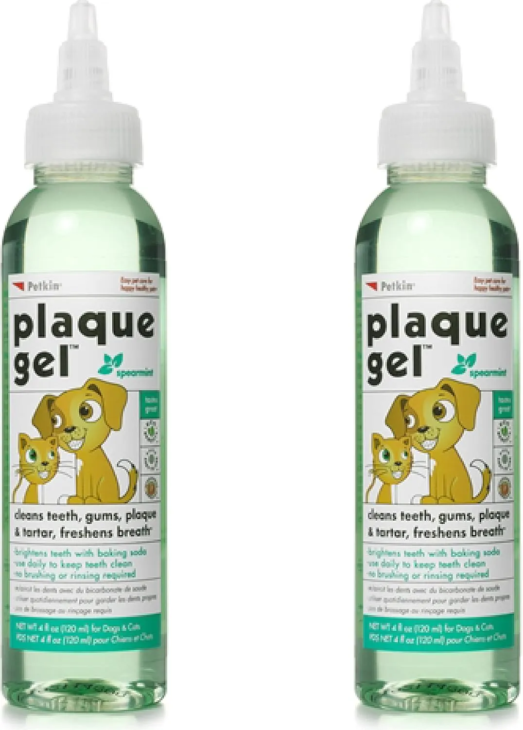 Petkin Plaque Remover Gel  Cleans Teeth and Gums, Removes Plaque and Tartar - Freshens Breath and Whitens Teeth with Baking Soda - Ideal for Daily Use, No Brushing or Rinsing - 4fl oz (2pk)