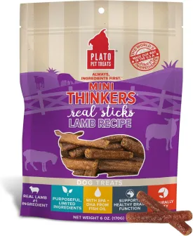 Plato Pet Treats Thinkers - Meat Stick Treats for Dogs - Limited Ingredient Dog Treats with EPA and DHA to Support Skin, Coat, and Brain - Air-Dried Dog Treats - Mini Thinkers Lamb 6oz