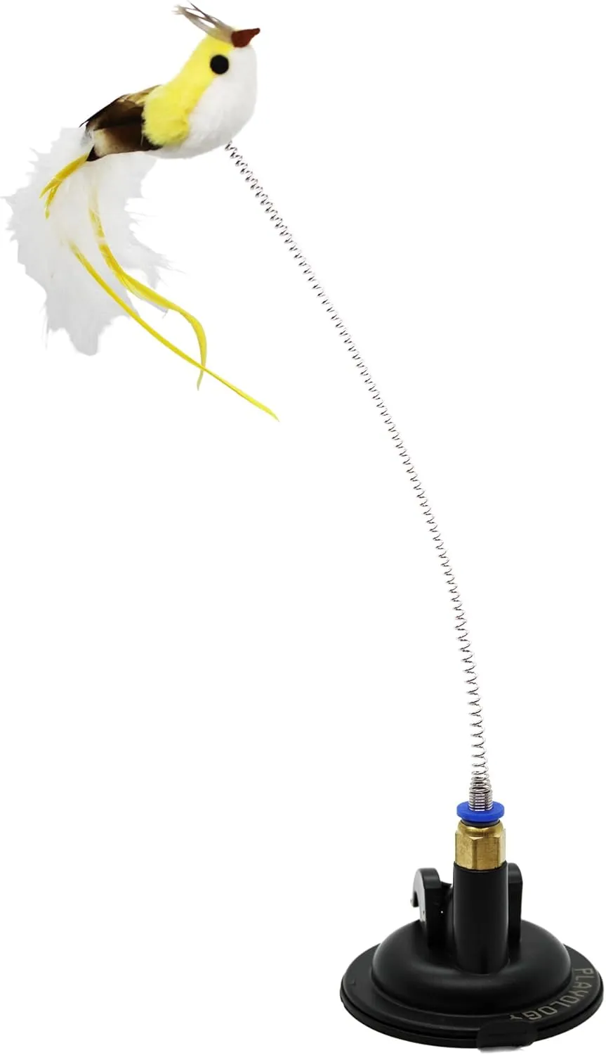 Playology Cat Toy Suction Cup Spring Bird | Interactive Toy with Lifelike Feather Bird | Secure Suction Cup with Unpredictable Movement | Perfect for Active Indoor Cats