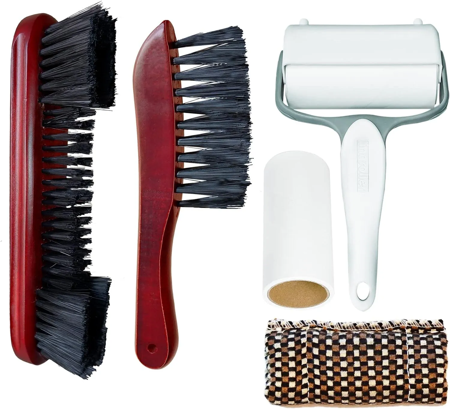 Pool Table Cleaning Brush Set, Billiard Table Accessories Kit with 5 Items, 2 Nylon Bristle Brush with Natural Solid Wood Handle, Pool Cue Cleaning Cloth, Sticky Lint Roller and Spare Core