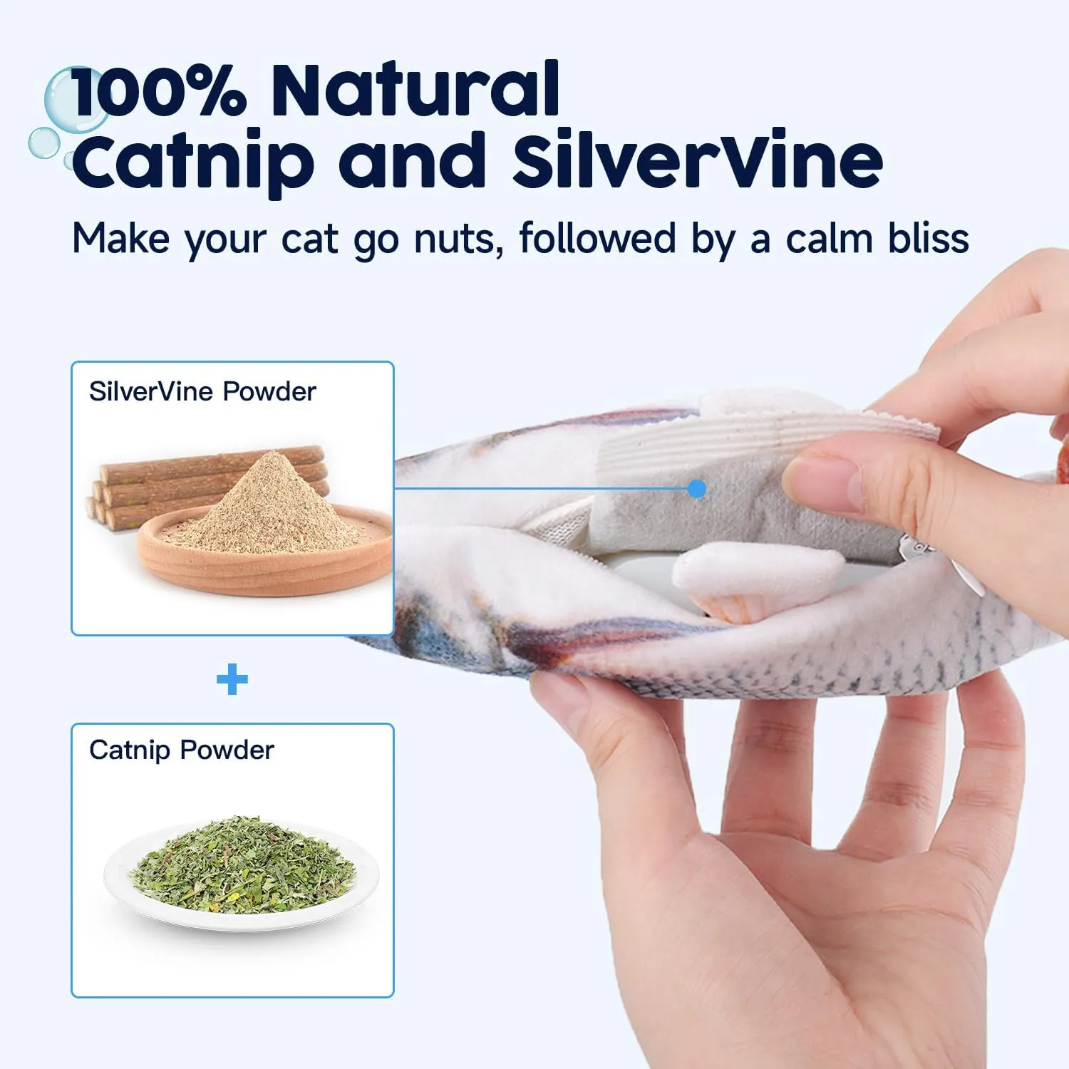 Potaroma Cat Toys Flopping Fish with SilverVine and Catnip, Moving Kitten Kicker, Floppy Wiggle Carp for Small Dogs, Interactive Motion Kitty Exercise, 10.5 Inches