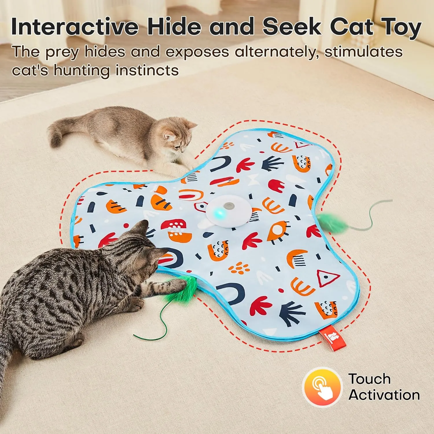 Potaroma Hide and Seek Cat Toys, in-The-Cover Unpredicatable Moving Feather, Interactive Kitten Wand Toy, Automatic Chargeable Cat Toy, Indoor Exercise Kicker for All Breeds, Floral Cover