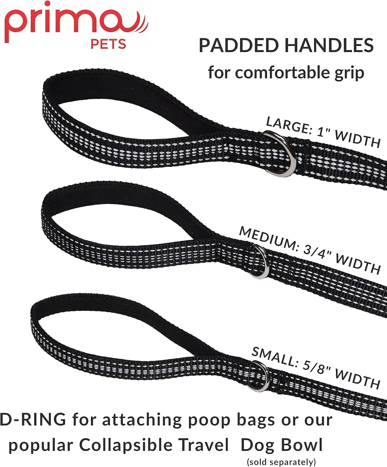 Prima Pet Premium Reflective Double Dog Leash - Adjustable Coupler - 2 Padded Handles- Great for Walking 2 Dogs/Dual Dogs - Tangle Free (Small - 5/8" Width, 6 Feet Black)