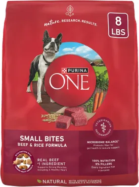 Purina ONE Small Bites Beef and Rice Formula Small High Protein Dry Dog Food Natural With Added Vitamins, Minerals and Nutrients - 8 lb. Bag