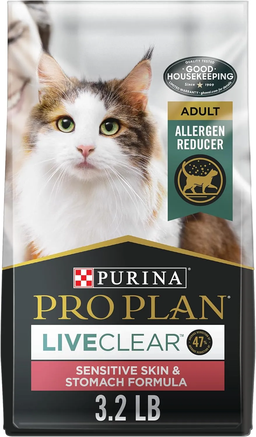 Purina Pro Plan Allergen Reducing, High Protein Cat Food, LIVECLEAR Turkey and Oatmeal Formula - 3.2 lb. Bag