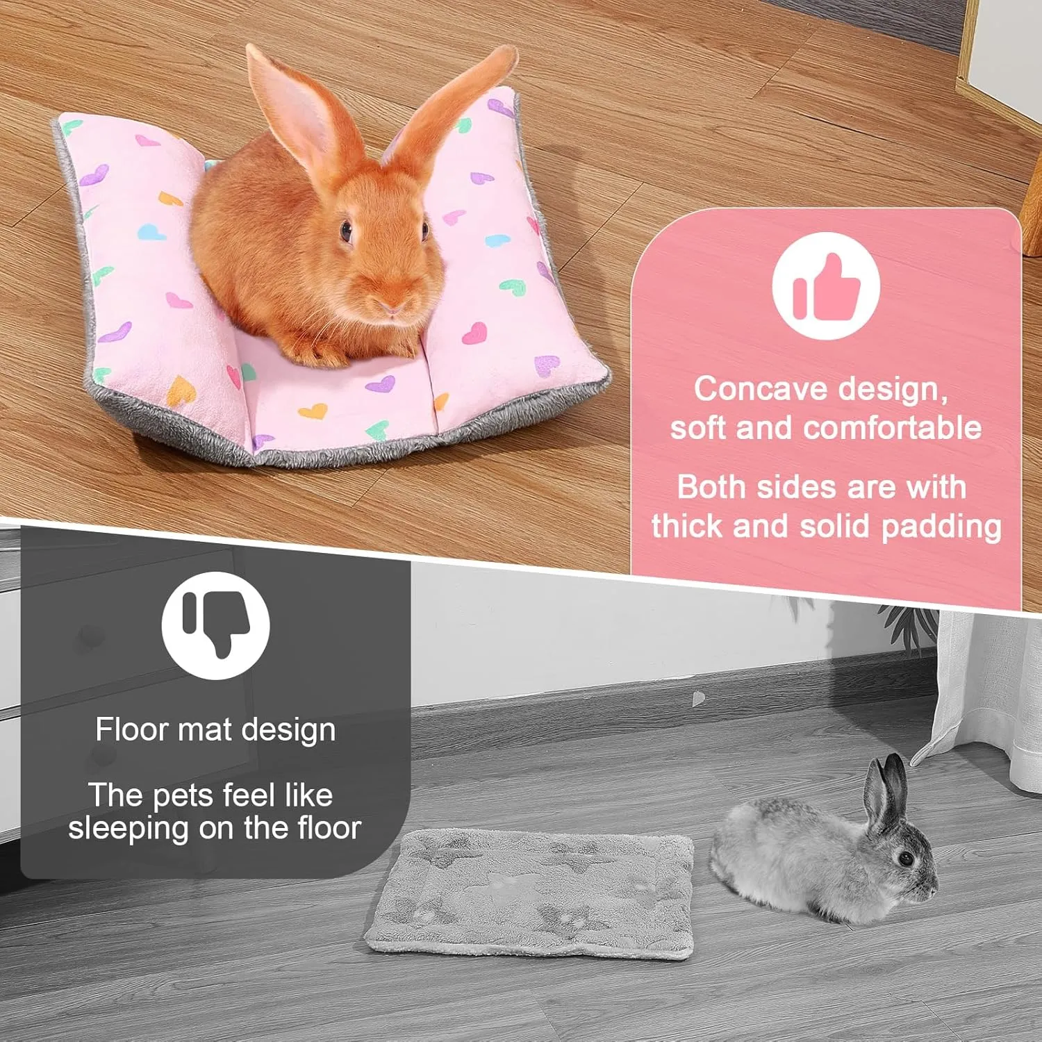 Rabbit Bed Thickened and Soft Bunny Bed Washable Cuddle Cushion Plush Mat Double-Sided Plush Small Pet Flop Mat Cotton Pillow for Rabbit