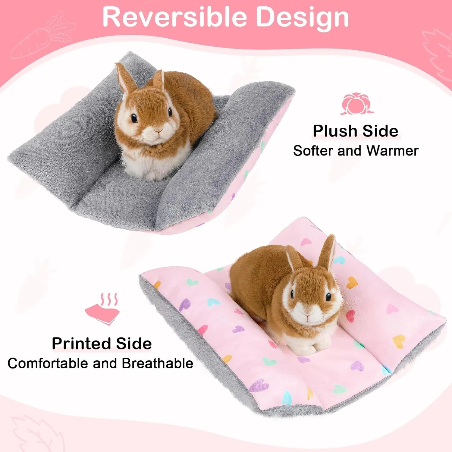 Rabbit Bed Thickened and Soft Bunny Bed Washable Cuddle Cushion Plush Mat Double-Sided Plush Small Pet Flop Mat Cotton Pillow for Rabbit
