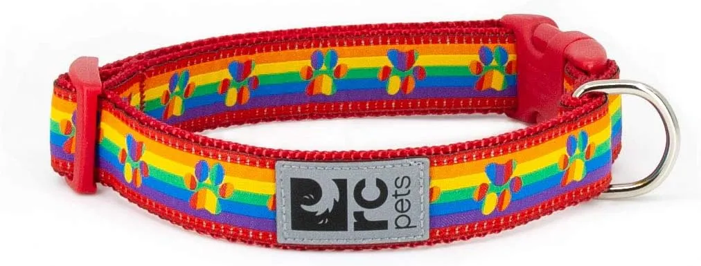 RC Pets 1 Inch Adjustable Dog Clip Collar, Medium, Rainbow Paws