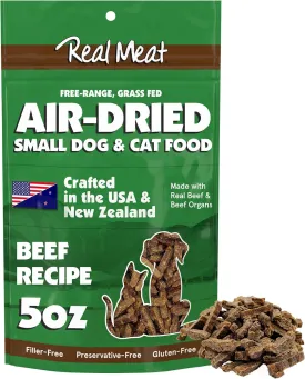 Real Meat Air Dried Cat Food & Dog Food w/Real Beef - 5oz of USA-Crafted Grain-Free Dry Dog & Cat Food Sourced from Hormone-Free, Free-Range, Grass-Fed Beef - All Natural, High Protein Pet Food